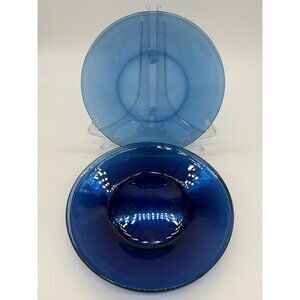 Set Of 4 Vintage Cobalt Blue Glass Salad Plates/Serving Plates 7"
